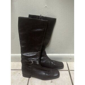 Etienne Aigner Brown Leather Knee-High Boots Square Toe Women's 10m